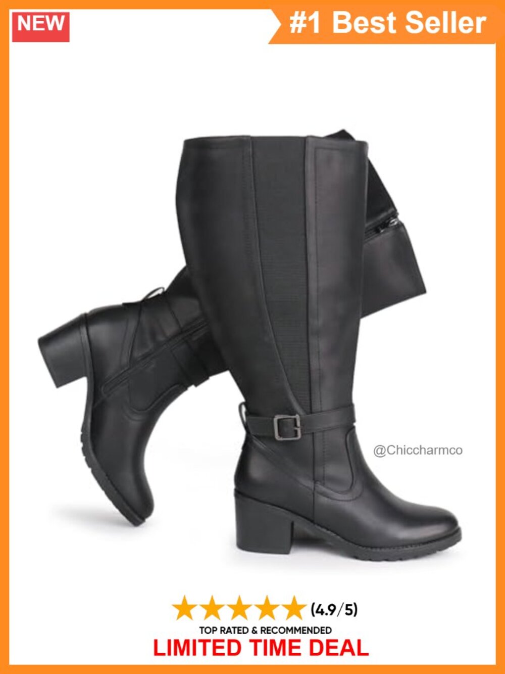 Women's Extra Wide Calf Knee High Boots with Stretch Panel and Side Zipper,